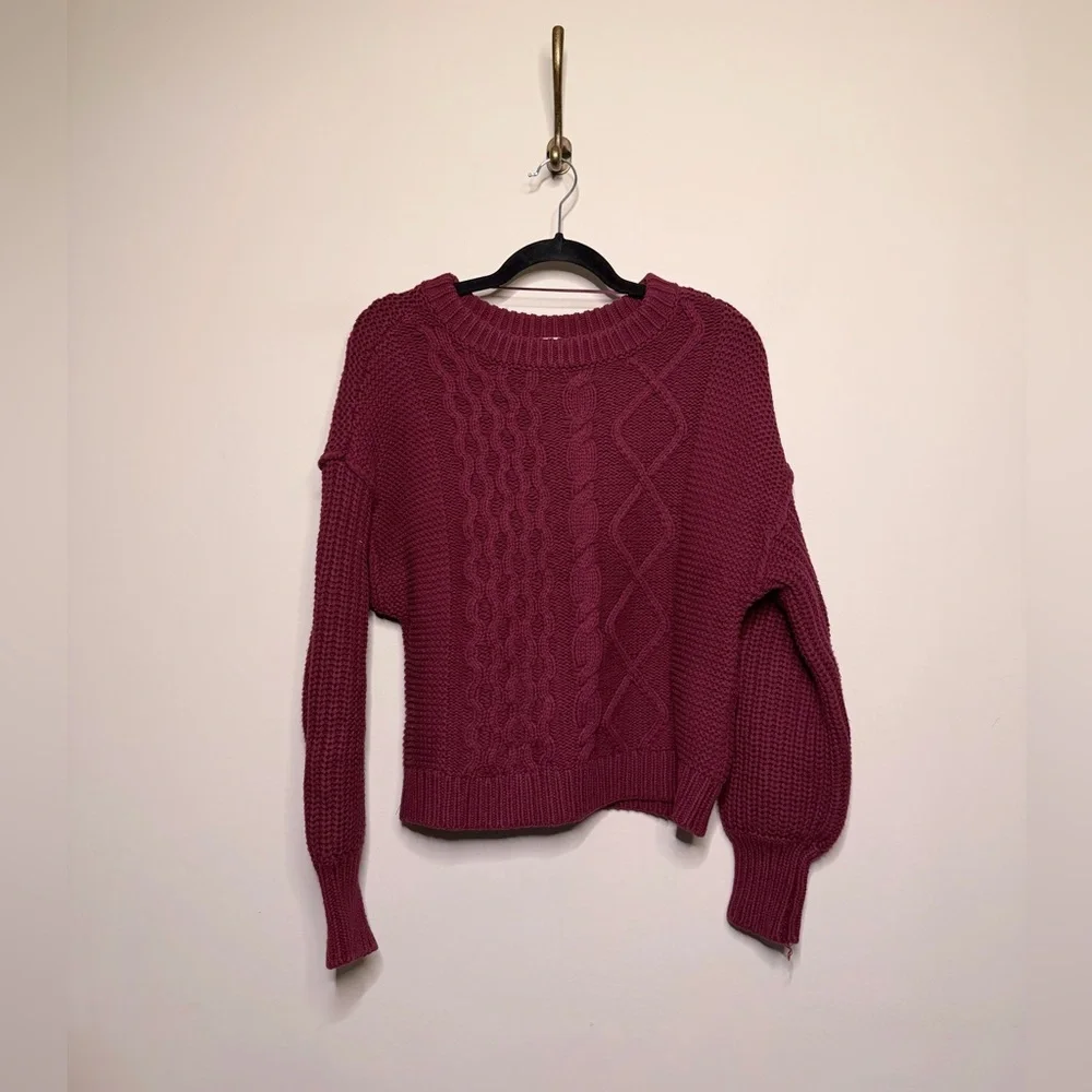 Free People Dream Cable Knit Sweater in Maroon Burgundy Cabernet